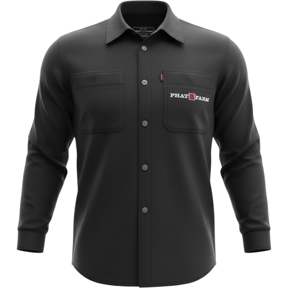 Vintage 90s Phat Farm Long Sleeve Button Up Chore Shirt Black Heavyweight Size L